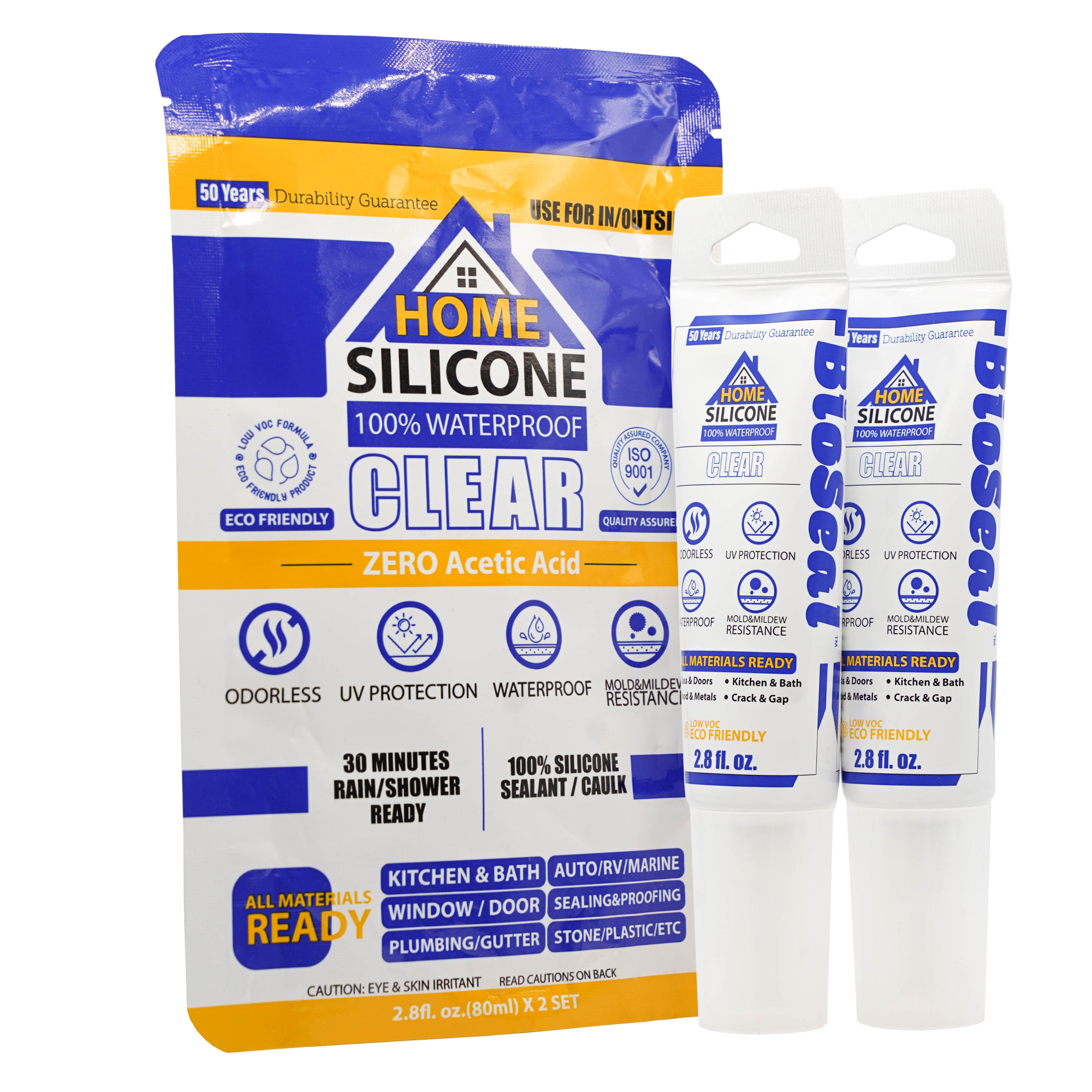 Home BioSeal Silicone Sealant Caulk 2.8oz - UV Protection / 100% Waterproof