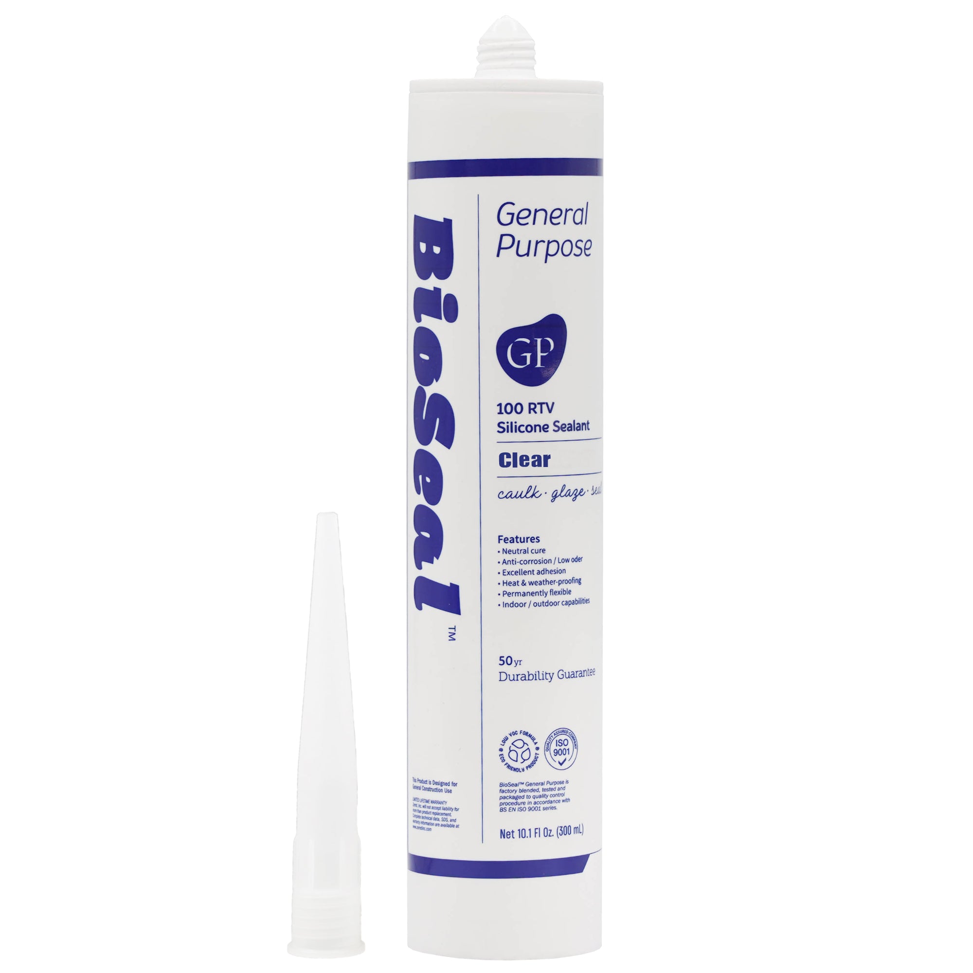 Clear General Purpose BioSeal Silicone Caulk & Sealant 10.1oz - UV Protection / 100% RTV / Odorless